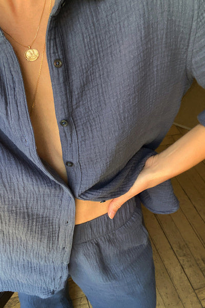 ADRAS Gauze Blouse in Navy