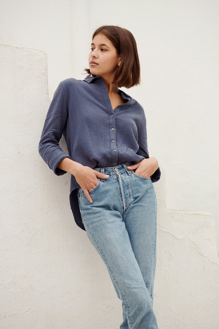 ADRAS Gauze Blouse in Navy