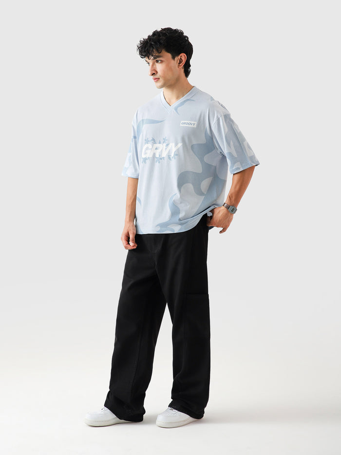 Allover GRVY frost blue tee couple lifestyle shot streetwear Pakistan – GROOVY