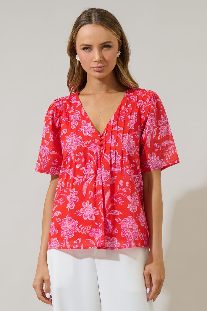 Aria Floral Jodie Pleated Puff Sleeve Top