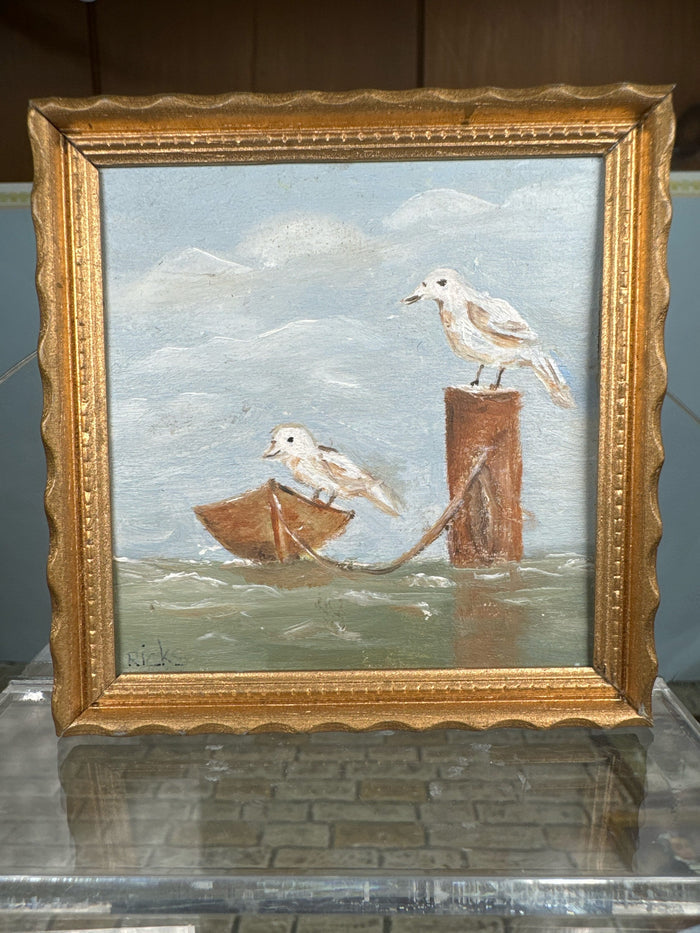 Artist B. Ricks 1987 Seaguls Oil Painting Original