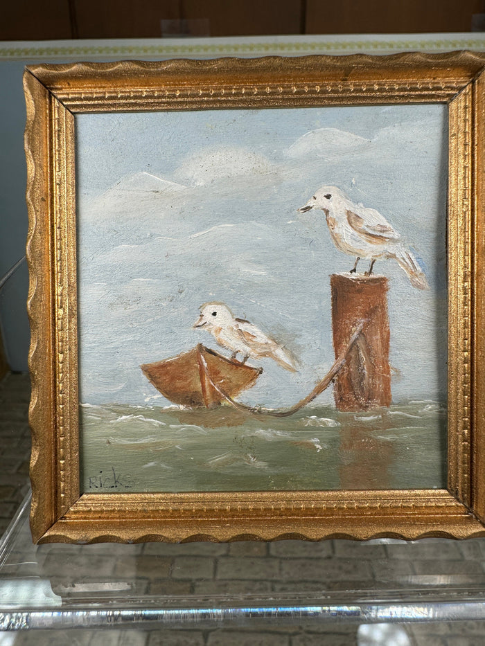 Artist B. Ricks 1987 Seaguls Oil Painting Original