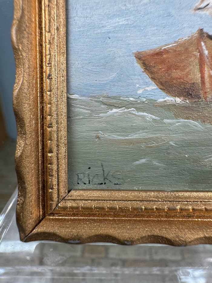 Artist B. Ricks 1987 Seaguls Oil Painting Original