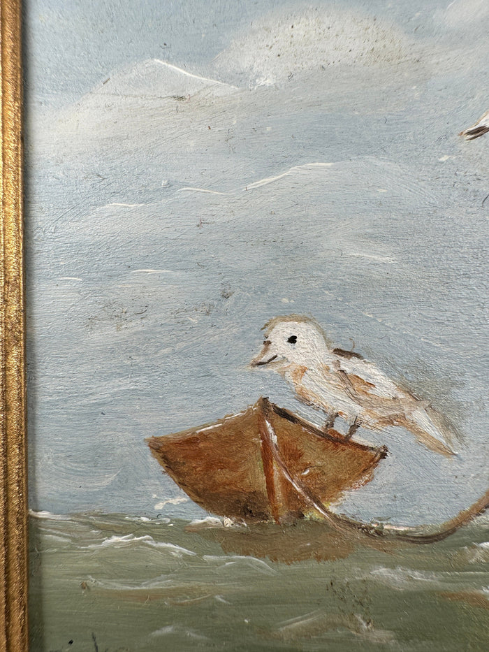 Artist B. Ricks 1987 Seaguls Oil Painting Original