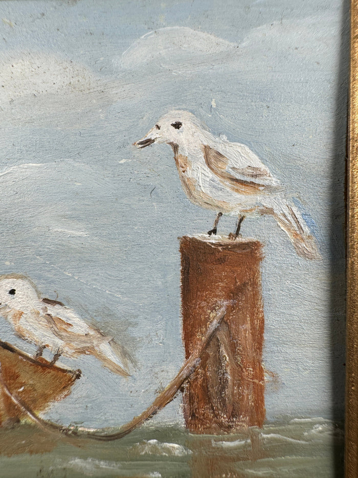 Artist B. Ricks 1987 Seaguls Oil Painting Original