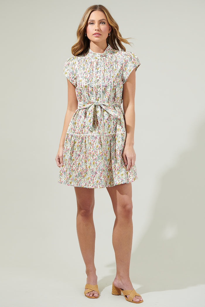 Arvine Floral Pleated Mini Dress