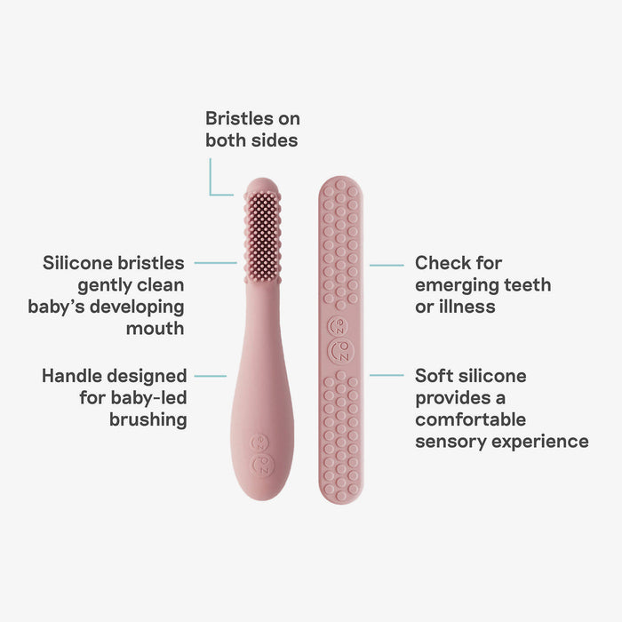 ezpz baby led toothbrush and sensory tongue depressor in blush pink #color_blush