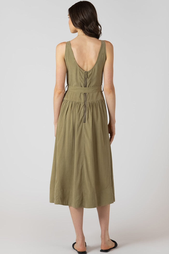 Belted Drop Waist Midi Dress