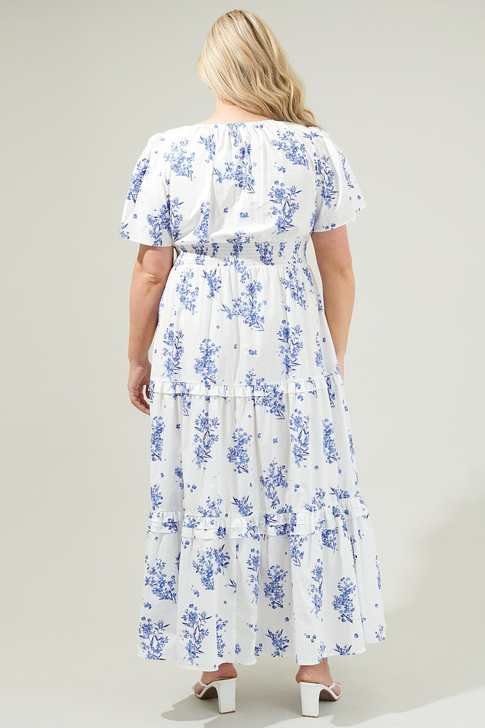 Bestia Floral Palmer Poplin Tiered Maxi Dress Curve