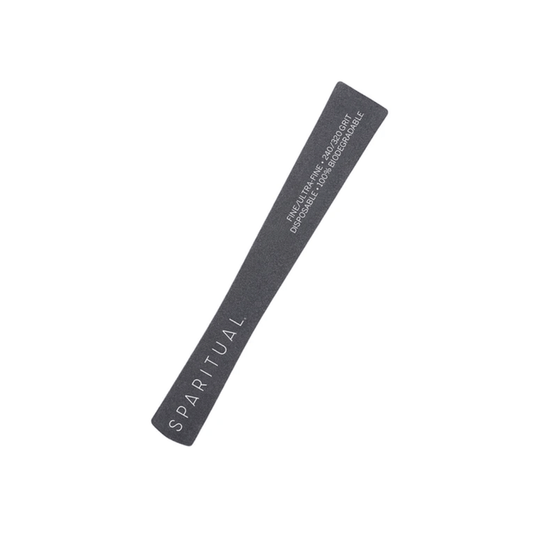 Black Board Eco-Nail File 5pc | Sparitual showing a single black, eco-friendly nail file with fine grit texture and white branding text on a plain white background.