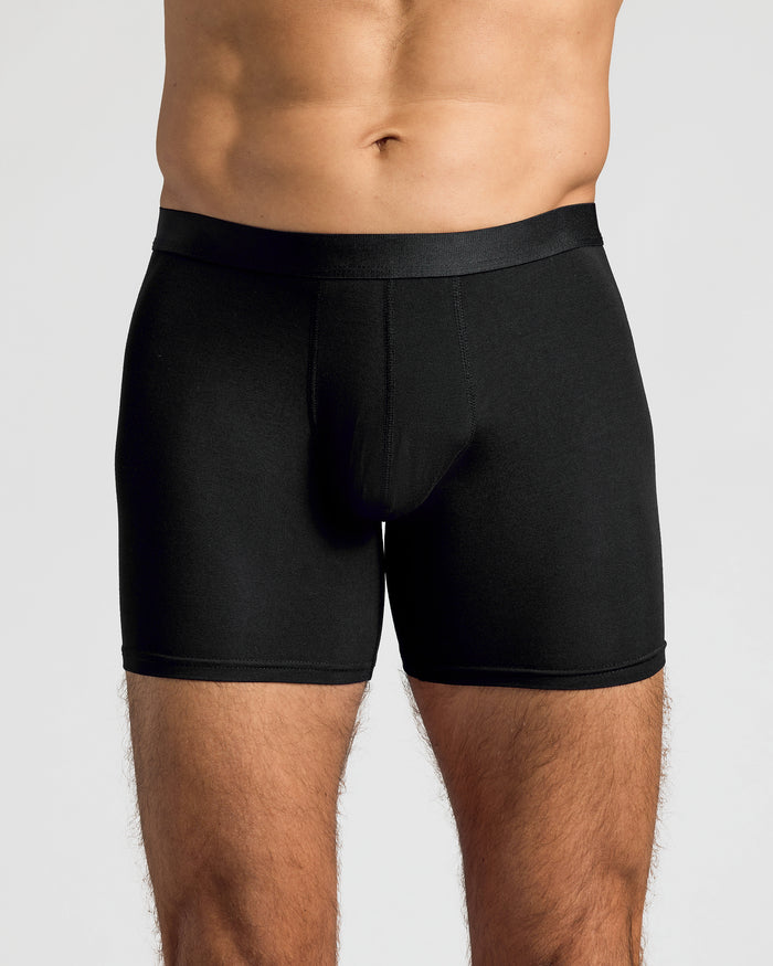 Man wearing Black Boxer Briefs 3-Pack, showcasing fit and fabric.