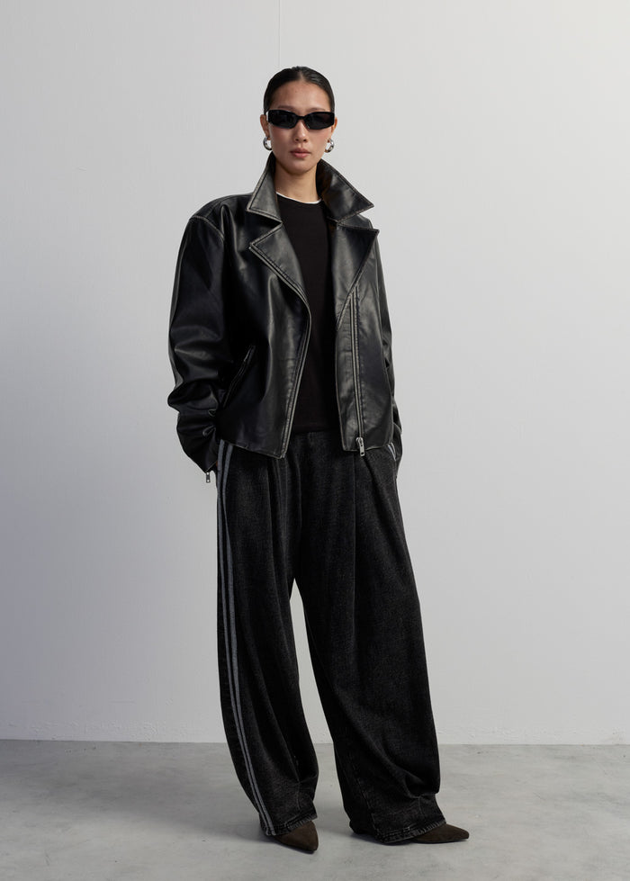 BLACK BUBBLE TRACK PANTS