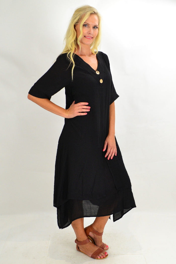 Black coconut overlay tunic dress by La Mode, showcasing a flowy, stylish tunic with coconut pattern and layered fabric details.
