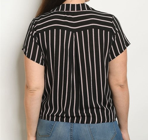 Black Stripes Plus Size Top