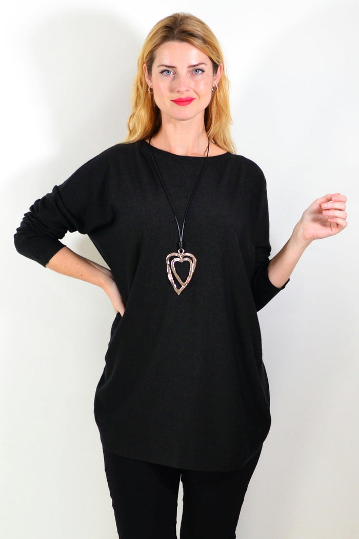 Black Winter Warm Tunic Top by Hourglass, stylish long-sleeve tunic with cozy fabric, perfect for cold weather wear.