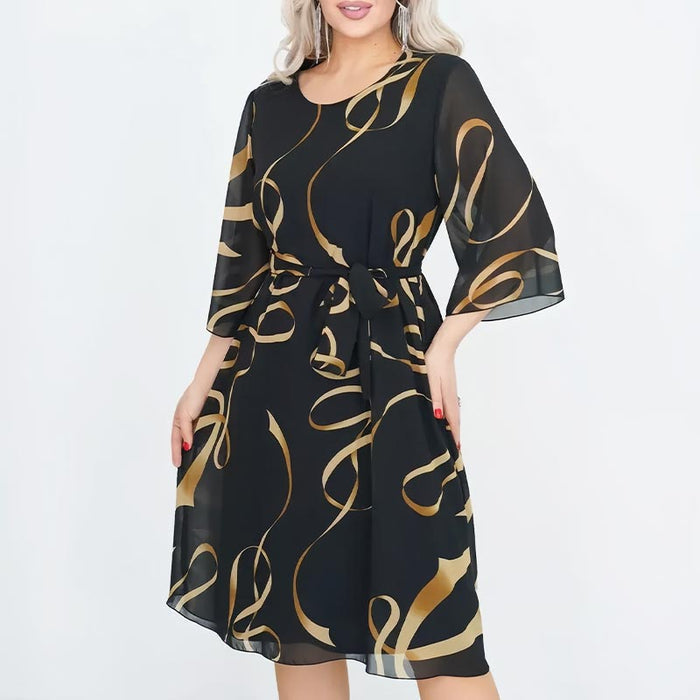 Blandine - Robe Élégante Midi à Manches Volantées