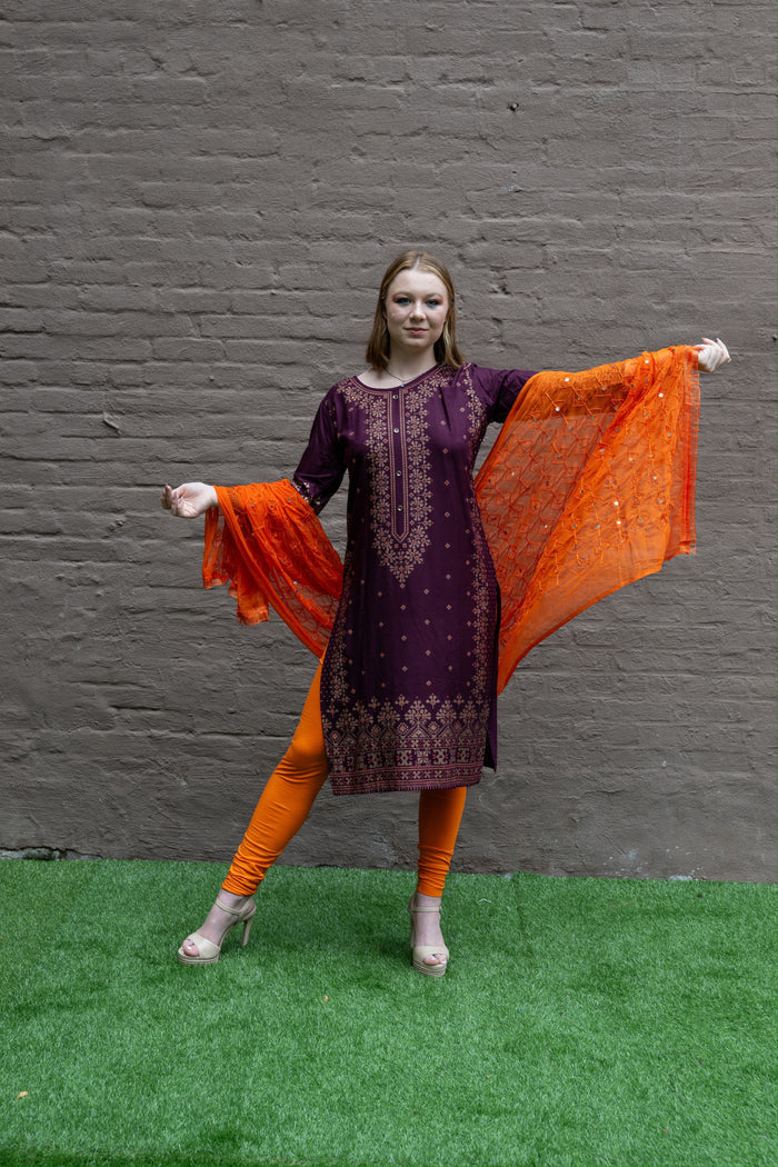 Block Printed Cotton Tyrian Purple/ Wine Kurta