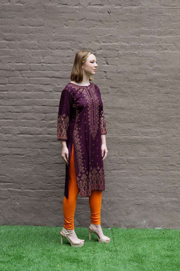 Block Printed Cotton Tyrian Purple/ Wine Kurta