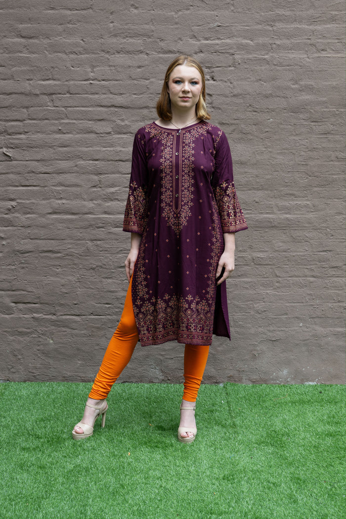 Block Printed Cotton Tyrian Purple/ Wine Kurta
