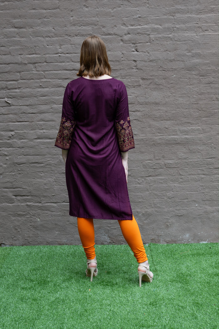 Block Printed Cotton Tyrian Purple/ Wine Kurta
