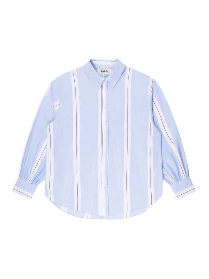Blue Striped Cross Over Back Cotton Shirt