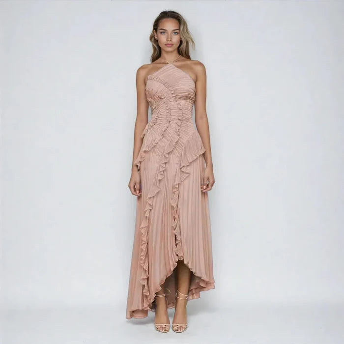 Bravielle - Robe longue femme plissée avec volants asymétriques élégants