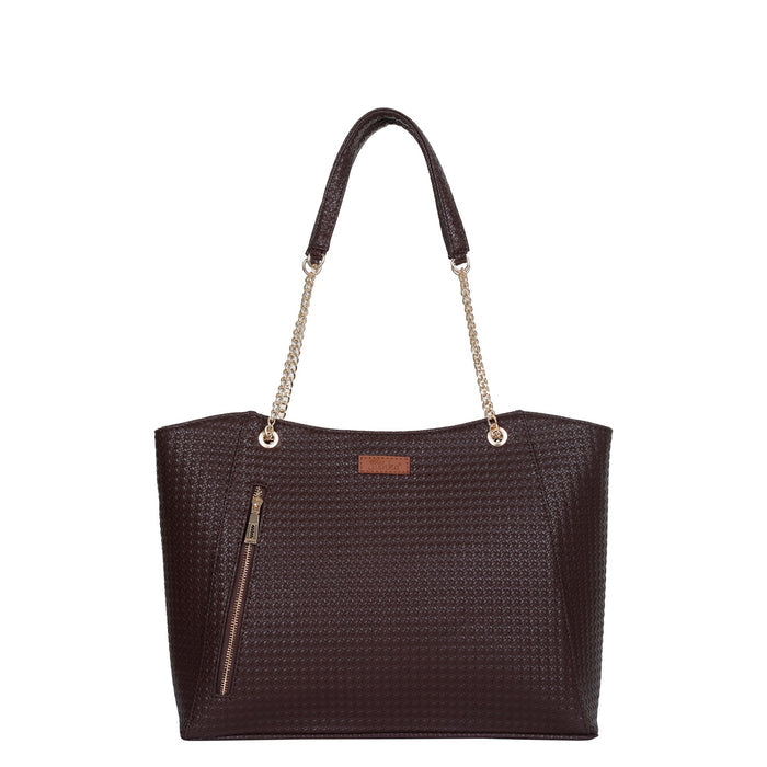 Women’s brown vegan leather satchel tote shoulder bag for work, office and everyday use