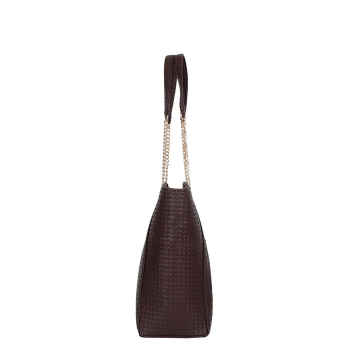 Women’s brown vegan leather satchel tote shoulder bag for work, office and everyday use-side view