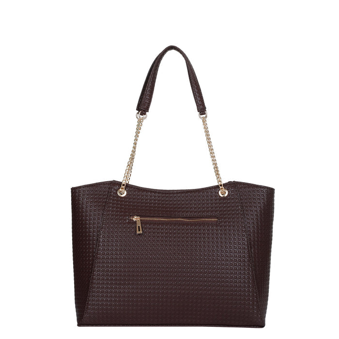Women’s brown vegan leather satchel tote shoulder bag for work, office and everyday use-back view