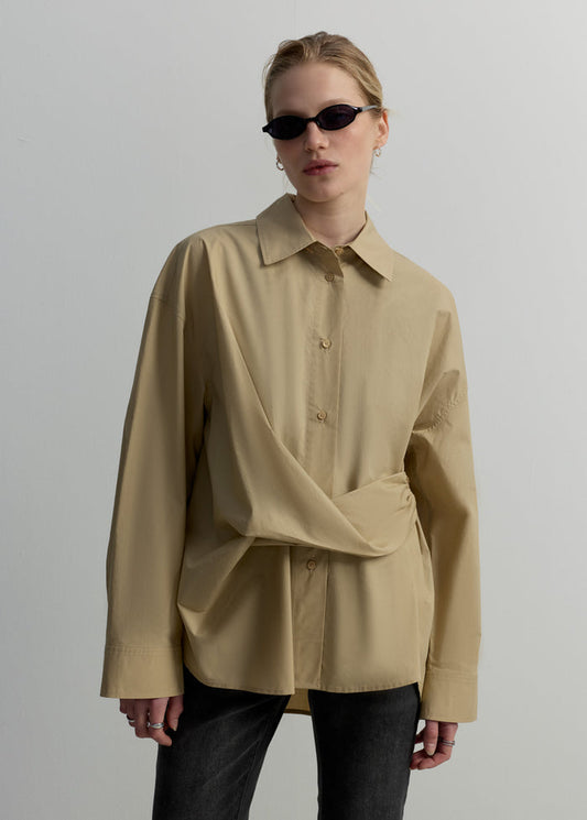 BROWN WRAP COTTON BLOUSE