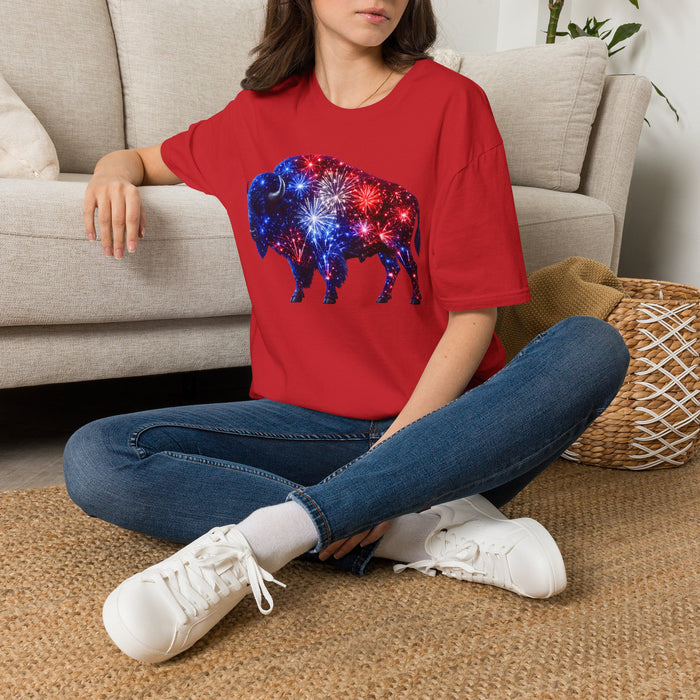 Buffalo Fireworks T-Shirt – Patriotic Buffalo USA Graphic Tee | 4th of July Buffalo Shirt