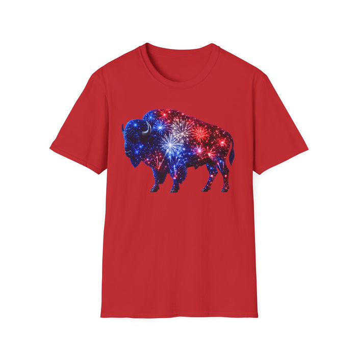 Buffalo Fireworks T-Shirt – Patriotic Buffalo USA Graphic Tee | 4th of July Buffalo Shirt