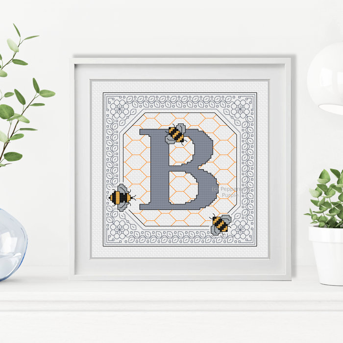 Bumble Bee Letters Blackwork Pattern by Peppermint Purple