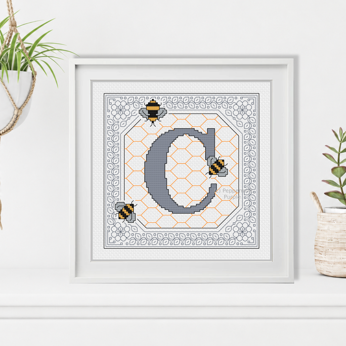 Bumble Bee Letters Blackwork Pattern by Peppermint Purple