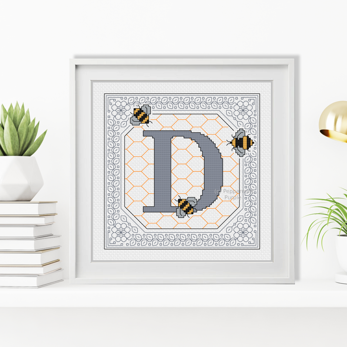 Bumble Bee Letters Blackwork Pattern by Peppermint Purple