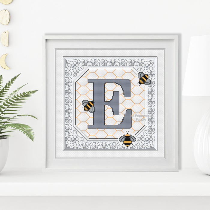Bumble Bee Letters Blackwork Pattern by Peppermint Purple