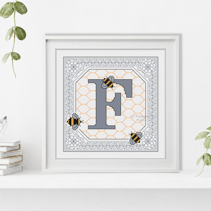 Bumble Bee Letters Blackwork Pattern by Peppermint Purple