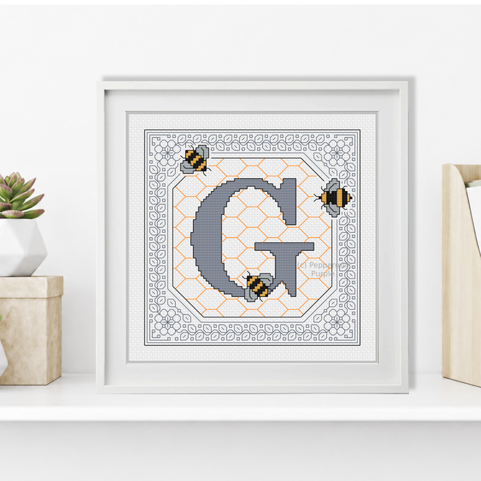 Bumble Bee Letters Blackwork Pattern by Peppermint Purple