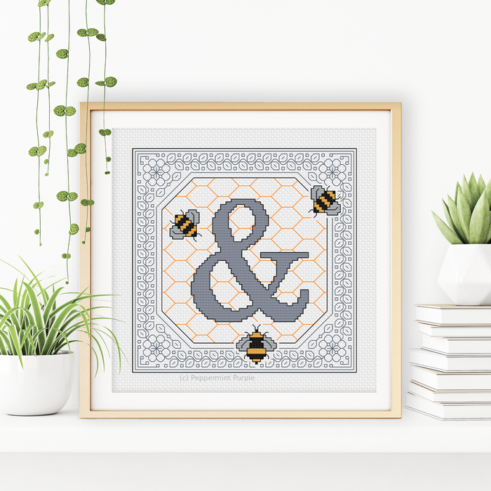 Bumble Bee Letters Blackwork Pattern by Peppermint Purple