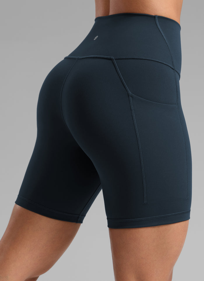 CRZ YOGA Women's Workout High Rise Pocket Shorts Butterbreeze Shorts 6'' True Navy