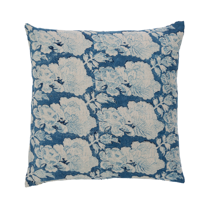 Cabbage Rose Indigo Decorative Pillow, Indigo on Natural