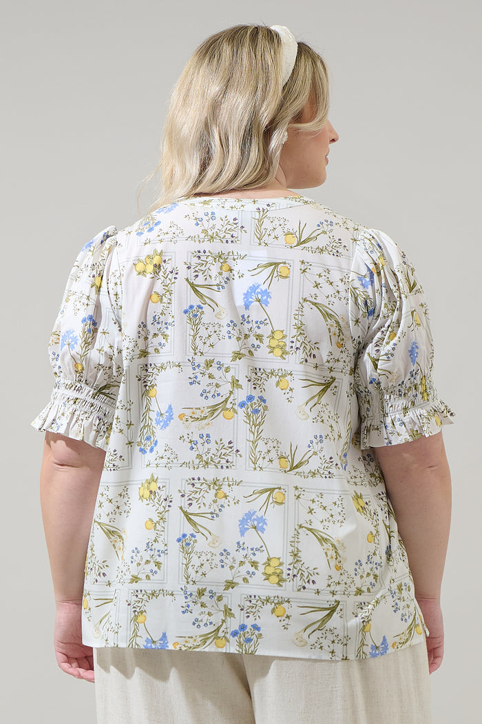 Cecily Floral Merryn Split Neck Top Curve