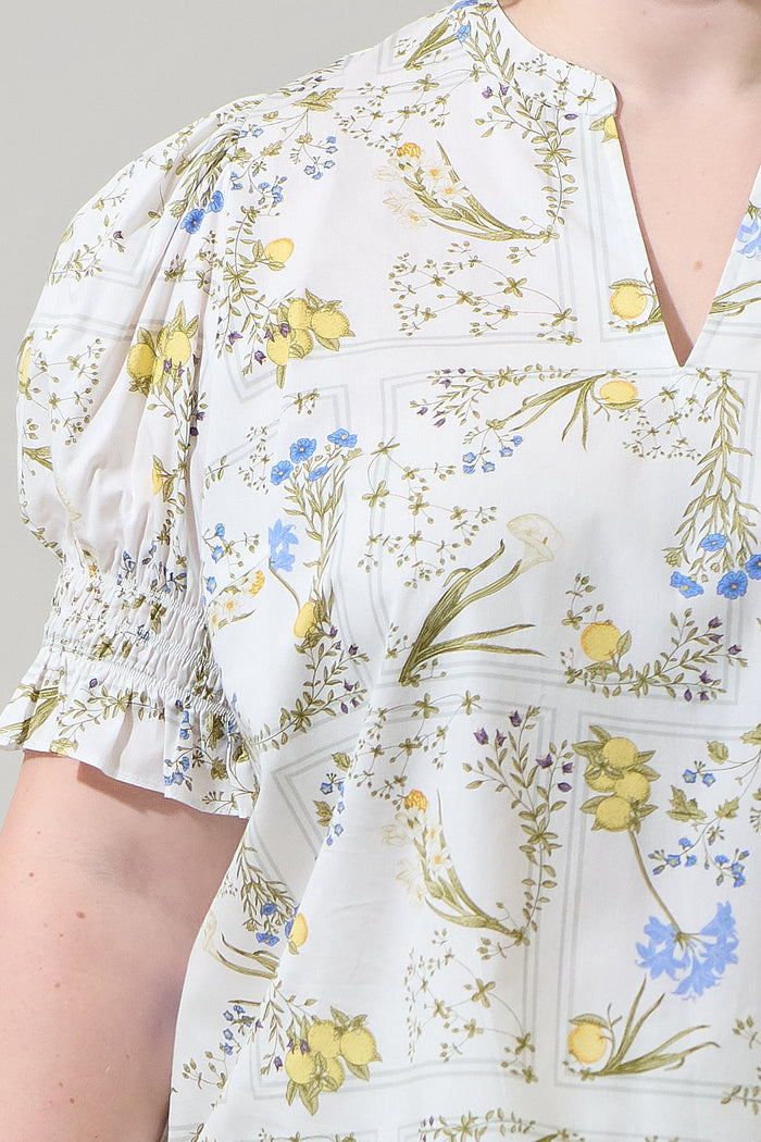 Cecily Floral Merryn Split Neck Top Curve