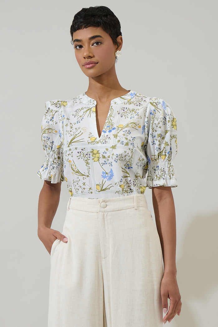 Cecily Floral Merryn Split Neck Top