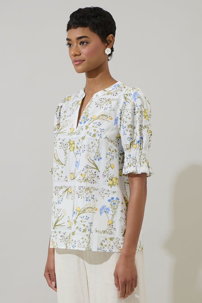 Cecily Floral Merryn Split Neck Top
