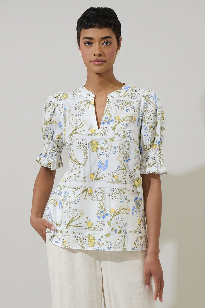 Cecily Floral Merryn Split Neck Top