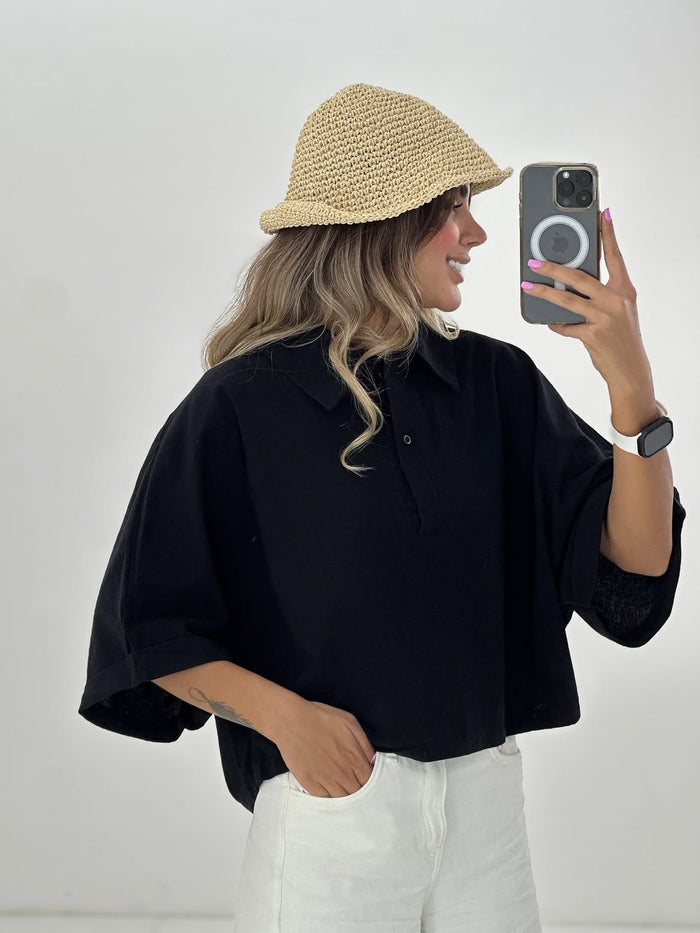 CH - 6090- Relaxed Fit Collar Top | Saimwear