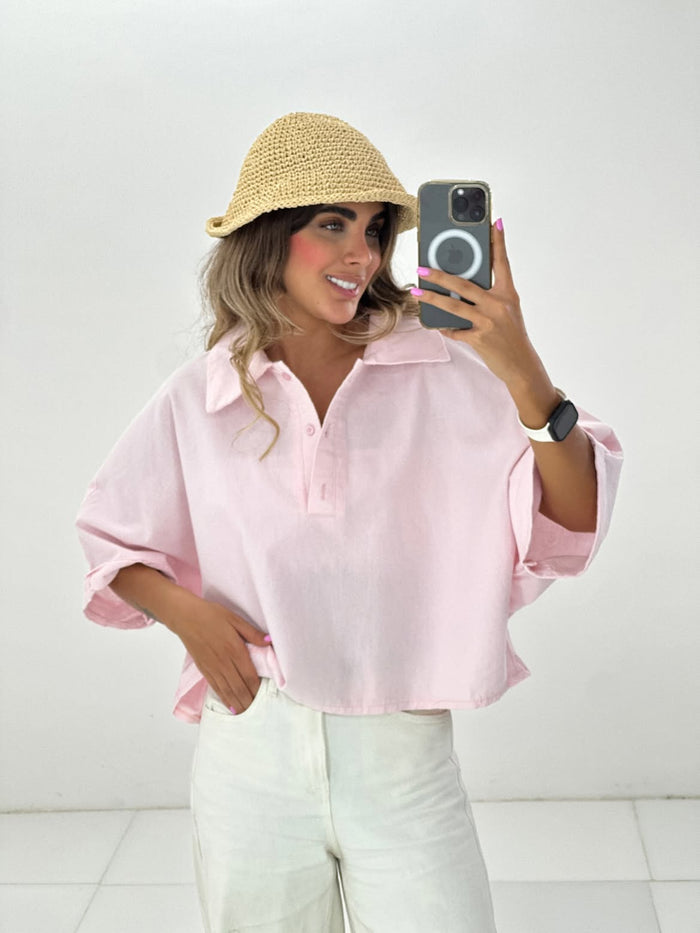 CH - 6090- Relaxed Fit Collar Top | Saimwear