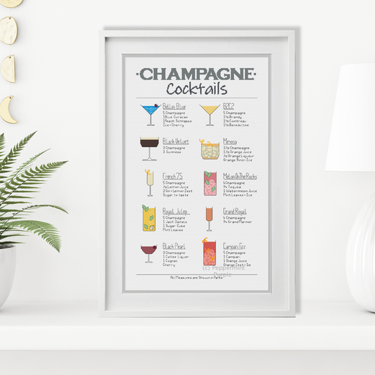 Champagne Cocktails Cross Stitch Pattern by Peppermint Purple