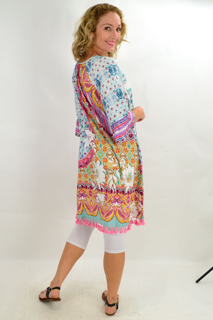 Orientique Chateau 3/4 sleeve tunic dress featuring a relaxed fit and stylish design, perfect for casual wear.